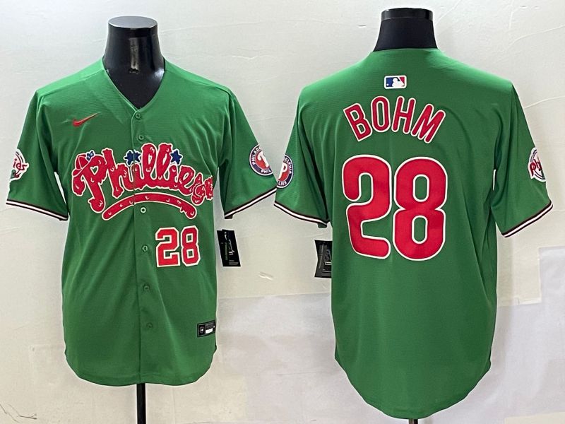 Men Philadelphia Phillies 28 Bohm Green Fourth generation Joint Name Nike 2025 MLB Jersey style 5